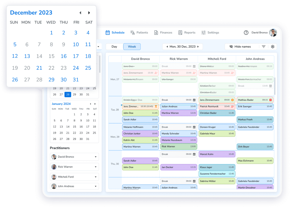 Ruana practice management software weekly calendar view