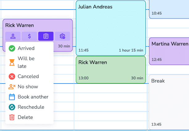Appointment status icons and indicators
