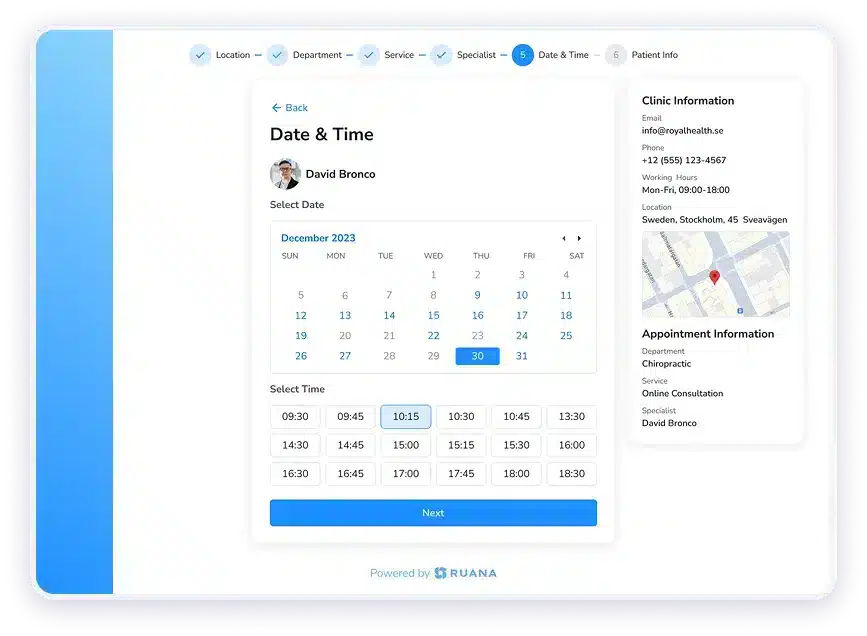 Online booking feature