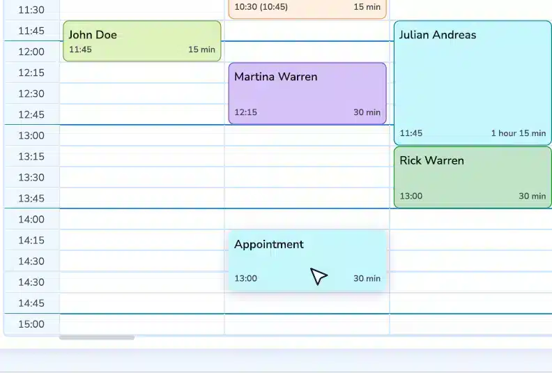 Color-coded calendar with drag and drop