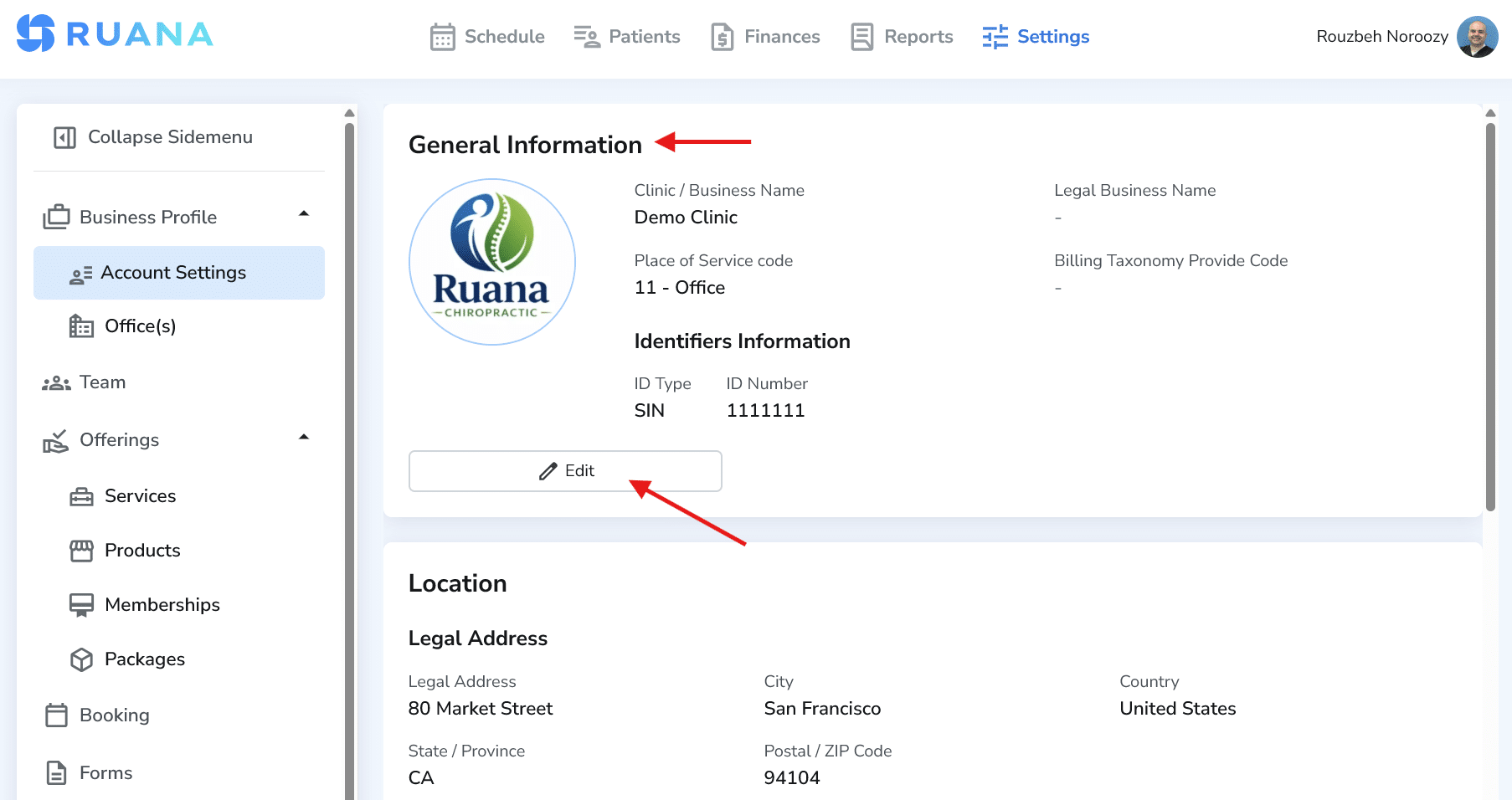 General Information section in Account Settings