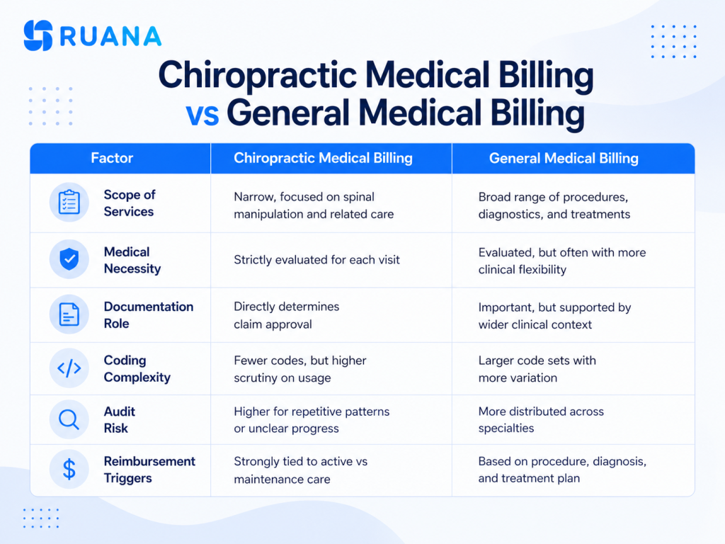 Chiropractic medical billing vs general medical billing comparison and explanation