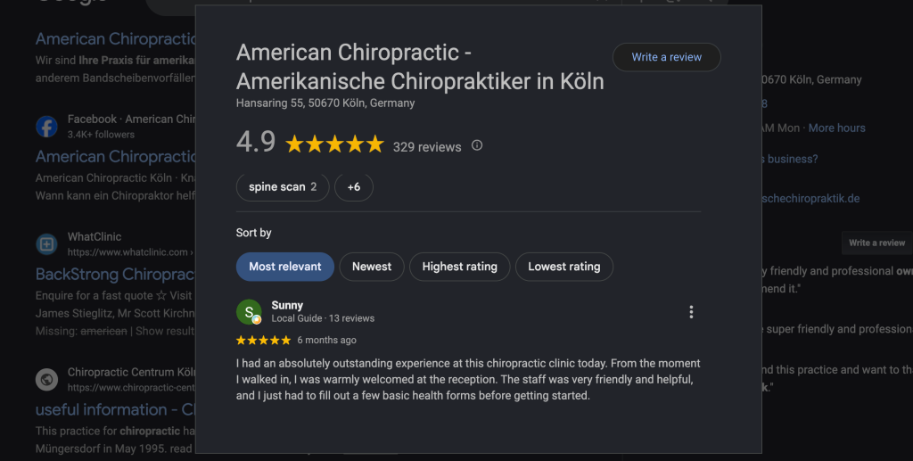 American chiropractic koln google reviews
