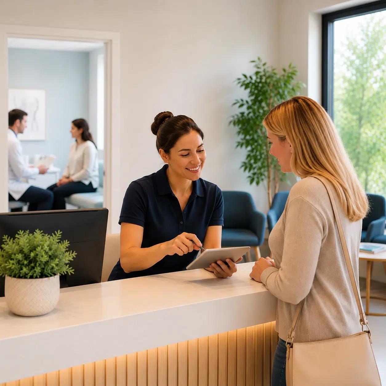 Patientin am Empfang