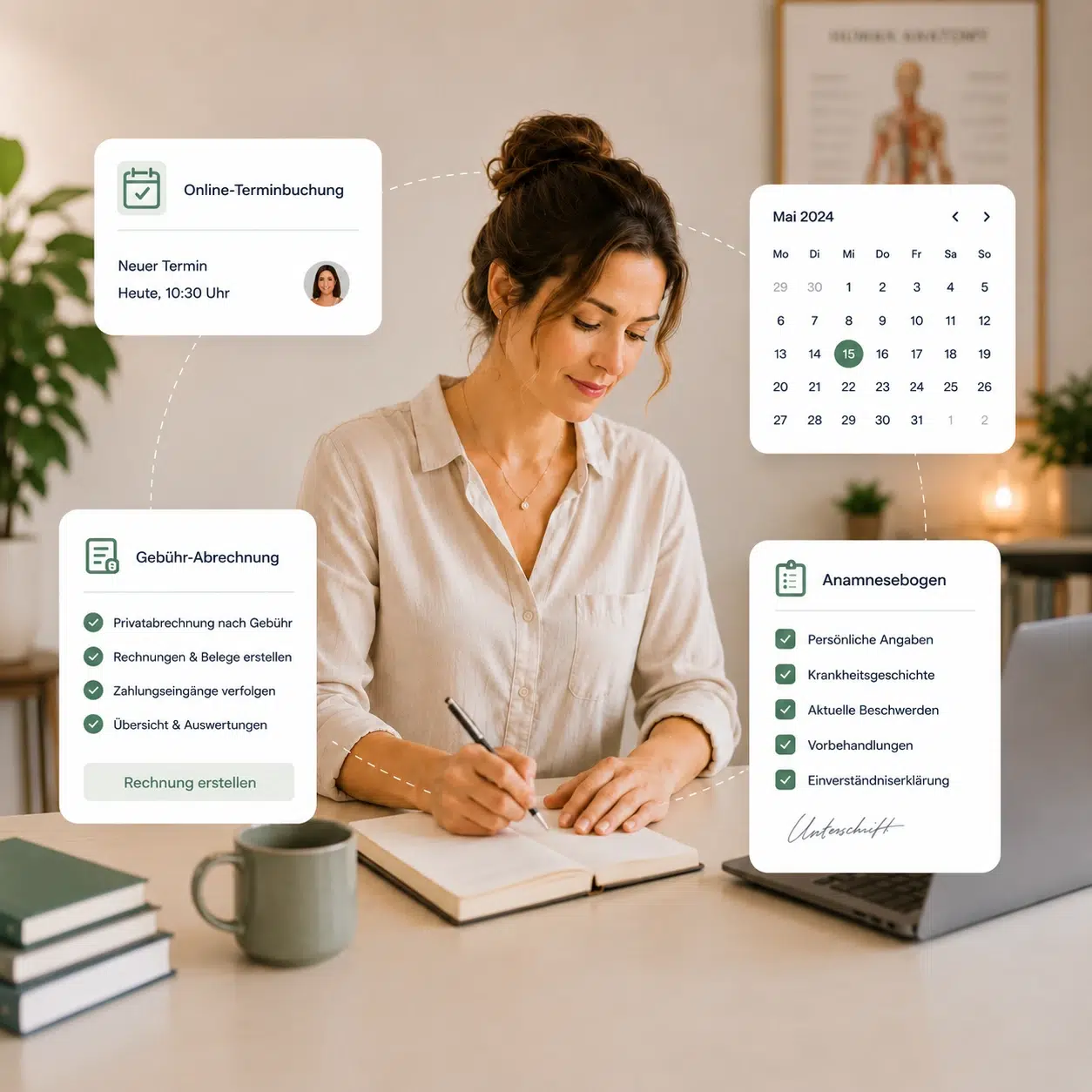 Heilpraktikerin arbeitet mit Ruana Praxissoftware