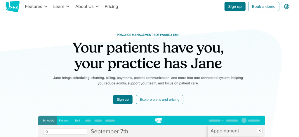 jane app homepage