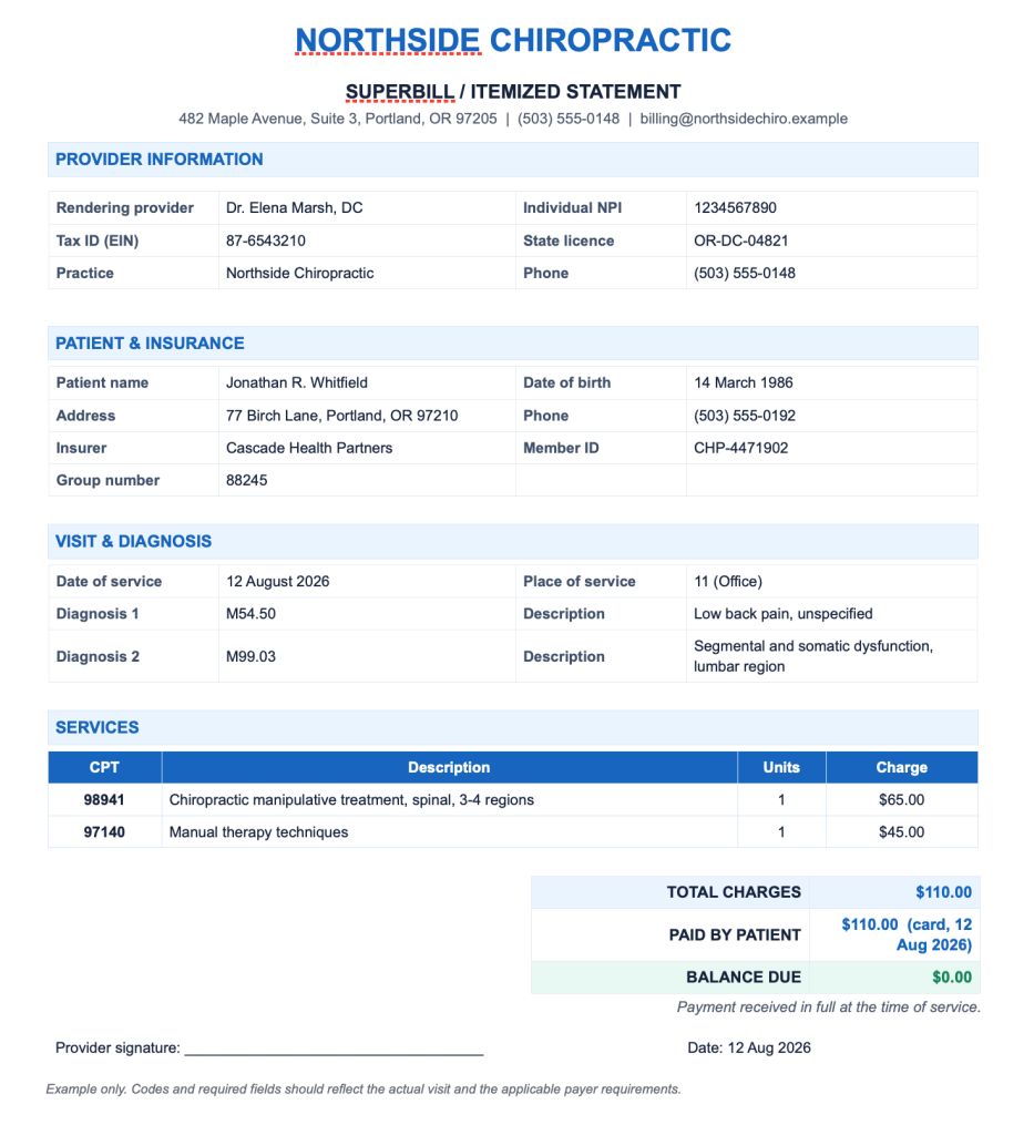 chiropractic superbill example template